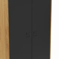 Armoire vestiaire penderie métal noir et bois avec 2 portes