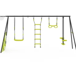 Balançoire 4 portiques pour jardin avec panier de basket et but de foot