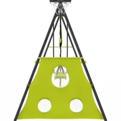 Balançoire 4 portiques pour jardin avec panier de basket et but de foot