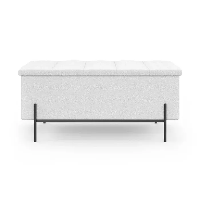Banc coffre rangement pieds métal noir 100 cm tissu bouclette blanc