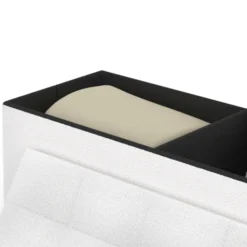 Banc coffre rangement pieds métal noir 100 cm tissu bouclette blanc
