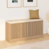 Banc d'entrée chaussures lattes tasseau bois coloris chêne