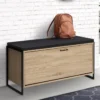Banc d'entrée industriel avec coussin et rangement chaussures 100 cm