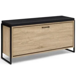 Banc d'entrée industriel avec coussin et rangement chaussures 100 cm