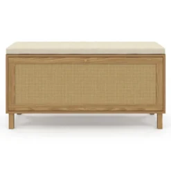 Banc d'entrée vintage avec rangement chaussures effet cannage naturel