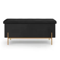 Banc de rangement velours noir avec pieds métal doré 100 cm