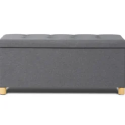 Banquette rangement tissu gris en lin