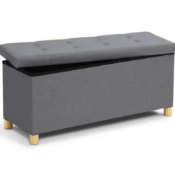 Banquette rangement tissu gris en lin