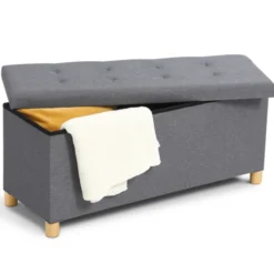Banquette rangement tissu gris en lin