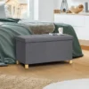 Banquette rangement tissu gris anthracite en lin