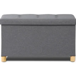 Banquette rangement tissu gris anthracite en lin