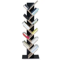 Bibliothèque arbre bois noir et façon hêtre 10 niveaux