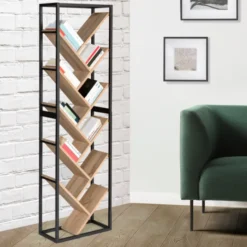 Bibliothèque arbre style industriel bois et métal 10 niveaux