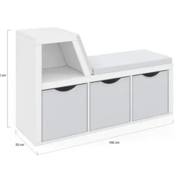 Bibliothèque banc blanche bacs en tissu