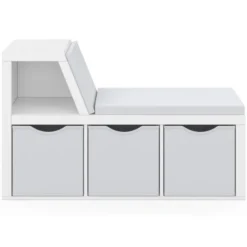 Bibliothèque banc blanche bacs en tissu