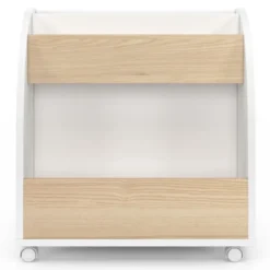 Bibliothèque enfant sur roulettes hêtre et blanc