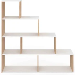 Bibliothèque escalier bois et blanc 6 cases