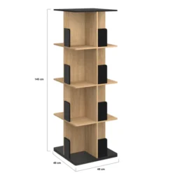 Bibliothèque rotative 4 niveaux noir et effet bois