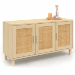 Buffet bas bois et cannage 3 portes