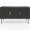 Buffet bas bois noir 110cm 3 portes effet lattes
