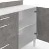 Buffet bas casserolier de cuisine 120 cm plan de travail H.83 cm 1 porte + 3 tiroirs blanc et effet béton