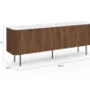 Buffet bas 160 cm 4 portes effet noyer et lattes et plateau marbre blanc