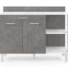 Buffet bas de cuisine blanc 120 cm 2 portes + tiroir effet béton