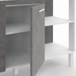 Buffet bas de cuisine blanc 120 cm 2 portes + tiroir effet béton