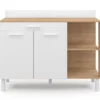 Buffet bas de cuisine bois façon hêtre 120 cm 2 portes + tiroir blanc