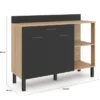 Buffet bas de cuisine bois façon hêtre 120 cm 2 portes + tiroir noir