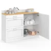 Buffet bas de cuisine 120 cm casserolier plan de travail H.83 cm 1 porte + 3 tiroirs blanc et plateau façon hêtre