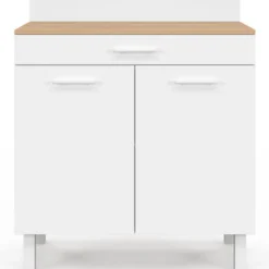 Buffet bas de cuisine 80 cm plan de travail H.83 cm 2 portes + tiroir façon hêtre et blanc