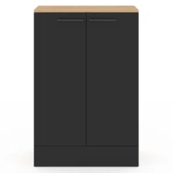 Buffet bas de cuisine H.90 cm avec rangements noir et bois