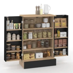 Buffet bas de cuisine H.90 cm avec rangements noir et bois