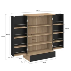 Buffet bas de cuisine H.90 cm avec rangements noir et bois