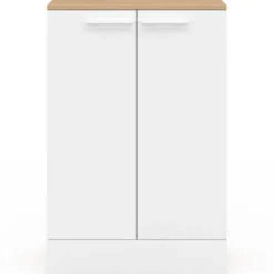 Buffet bas de cuisine H.90 cm avec rangements blanc et bois