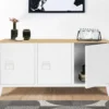 Buffet bas en métal blanc avec plateau de bois