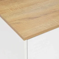 Buffet bas en métal blanc avec plateau de bois