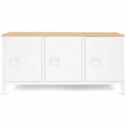Buffet bas en métal blanc avec plateau de bois