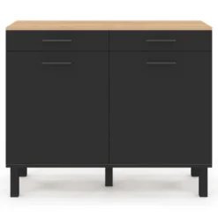 Buffet bas hêtre et noir avec espace poubelle