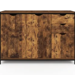 Buffet bas industriel 110 cm avec placards et tiroirs