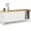 Buffet bas industriel 4 portes métal blanc et plateau bois