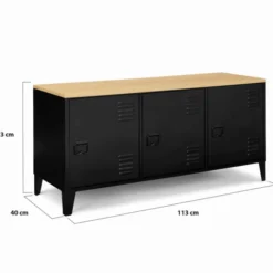 Buffet bas métal noir avec plateau bois