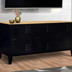 Buffet bas métal noir avec plateau bois