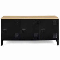 Buffet bas métal noir avec plateau bois