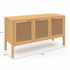 Buffet bas 3 portes avec cannage 110 cm