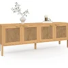 Buffet bas 4 portes bois et cannage 160 cm