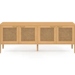 Buffet bas 4 portes bois et cannage 160 cm