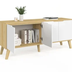 Buffet bas scandinave bois avec 4 portes blanches