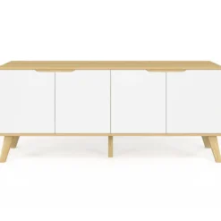 Buffet bas scandinave bois avec 4 portes blanches